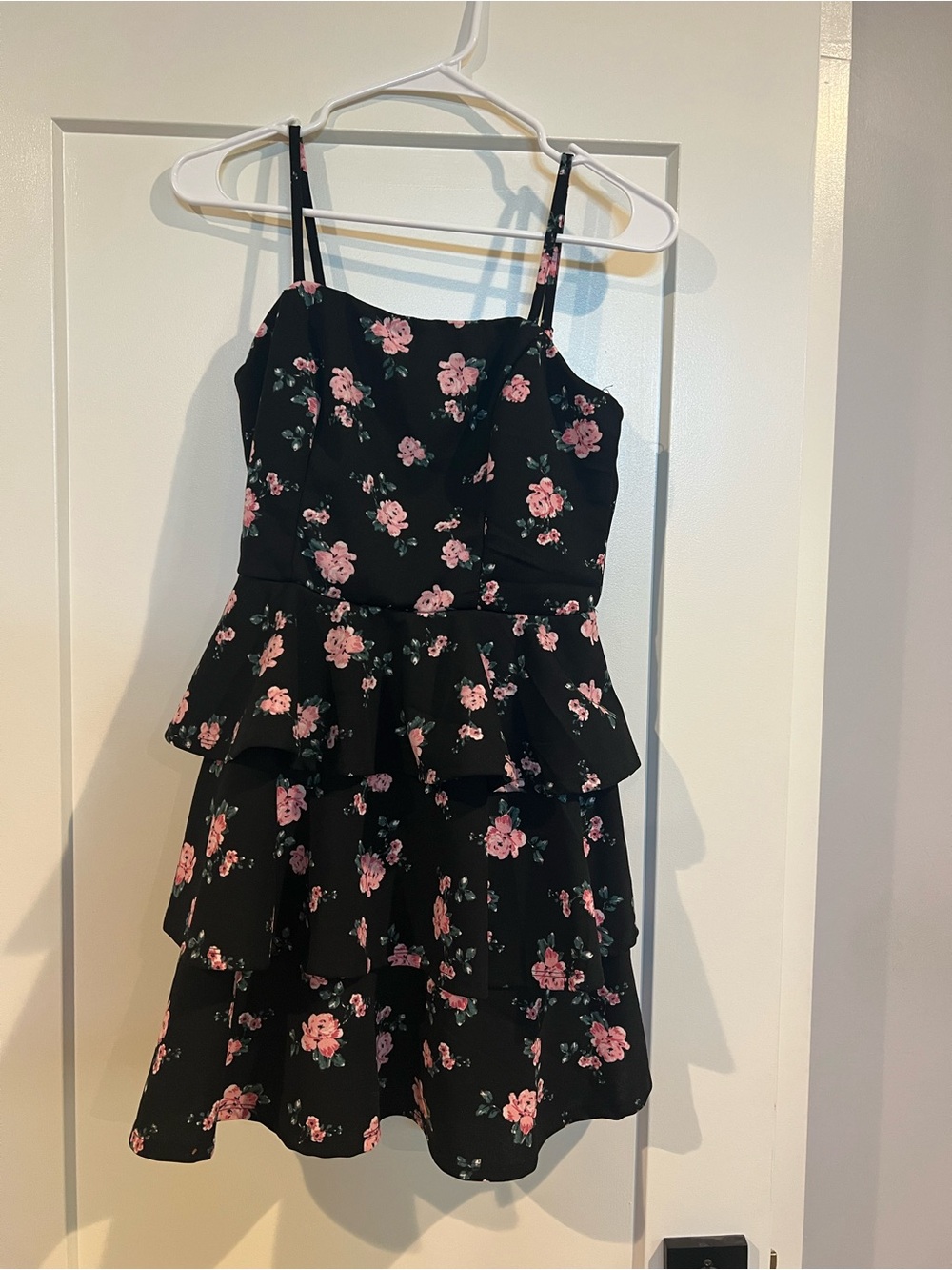 Trixxi Black Dress with Pink Floral Print - Tiered Sundress